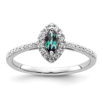 14k White Gold 1/5 Ct. Lab Grown Diamond VS/SI+ G+ and Lab Created Alexandrite June Birthstone Ring