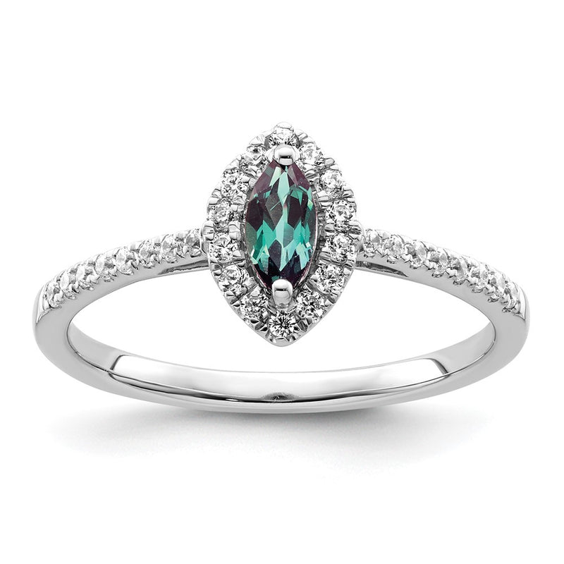 14k White Gold 1/5 Ct. Lab Grown Diamond VS/SI+ G+ and Lab Created Alexandrite June Birthstone Ring