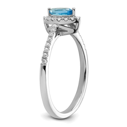 14k White Gold 1/5 Ct. Lab Grown Diamond VS/SI+ G+ and Blue Topaz December Birthstone Ring