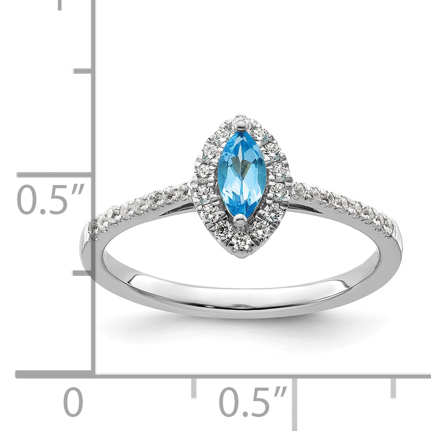 14k White Gold 1/5 Ct. Lab Grown Diamond VS/SI+ G+ and Blue Topaz December Birthstone Ring
