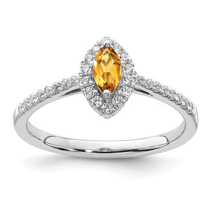 14k White Gold 1/5 Ct. Lab Grown Diamond VS/SI+ G+ and Citrine November Birthstone Ring