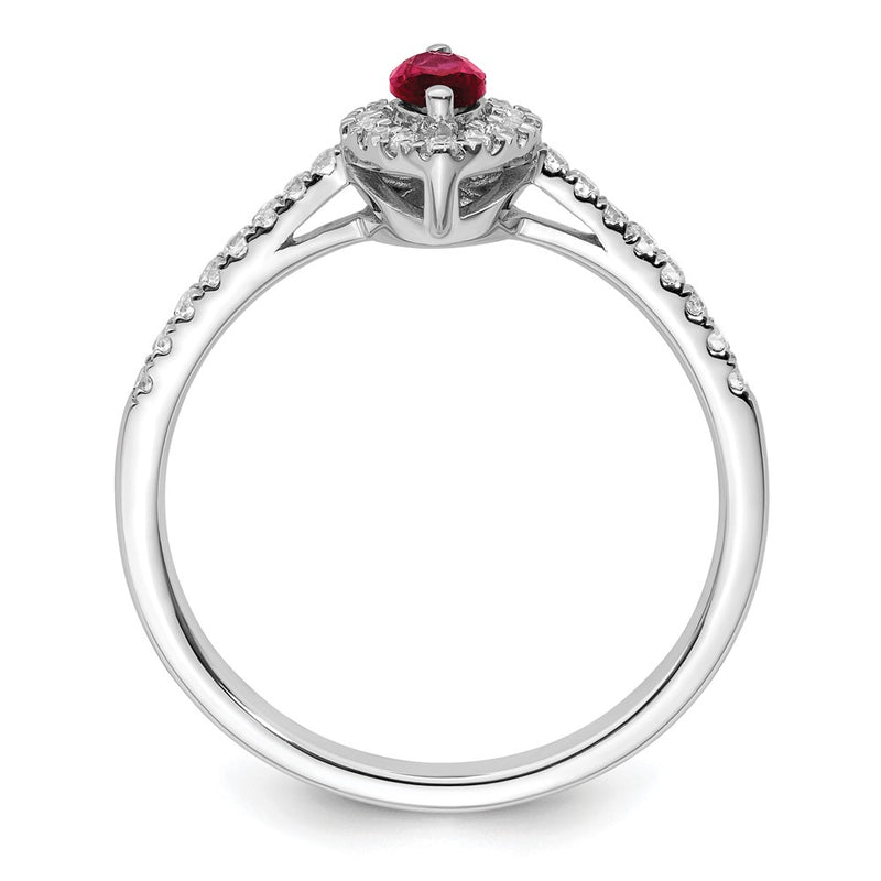 14k White Gold 1/5 Ct. Lab Grown Diamond VS/SI+ G+ and Lab Created Ruby July Birthstone Ring