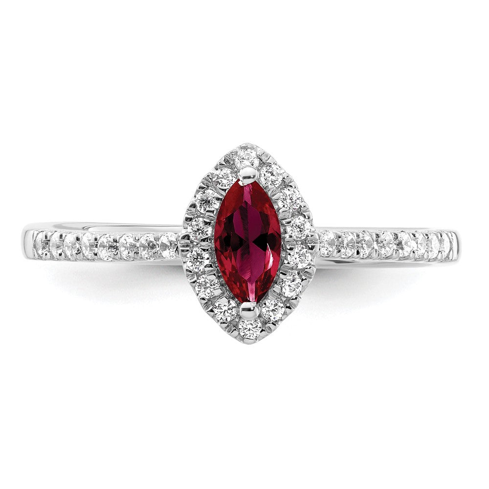 14k White Gold 1/5 Ct. Lab Grown Diamond VS/SI+ G+ and Lab Created Ruby July Birthstone Ring