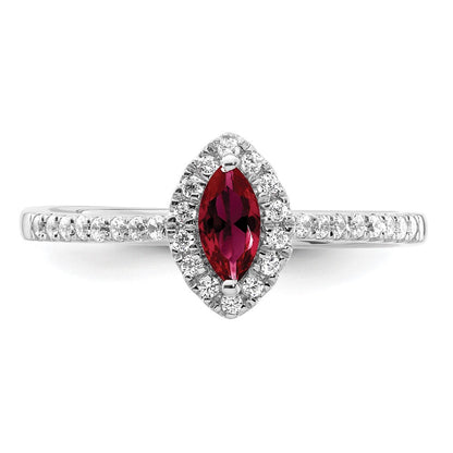 14k White Gold 1/5 Ct. Lab Grown Diamond VS/SI+ G+ and Lab Created Ruby July Birthstone Ring