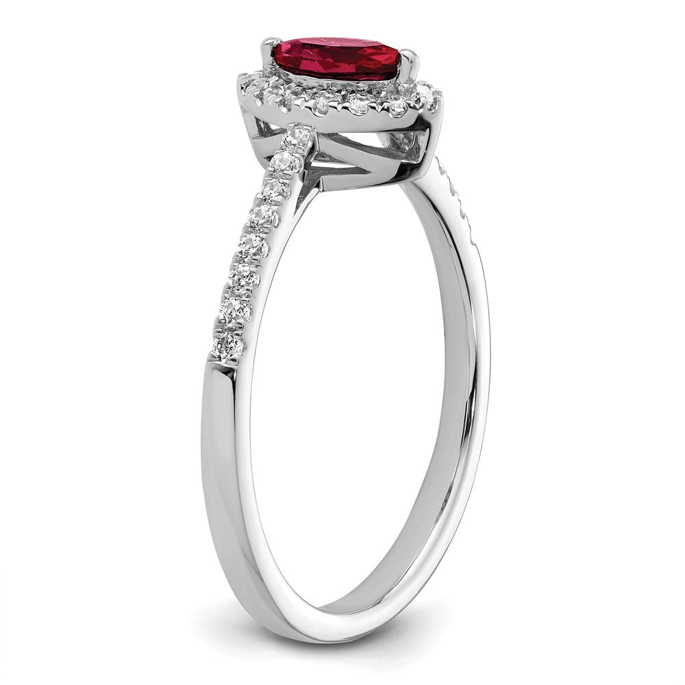 14k White Gold 1/5 Ct. Lab Grown Diamond VS/SI+ G+ and Lab Created Ruby July Birthstone Ring