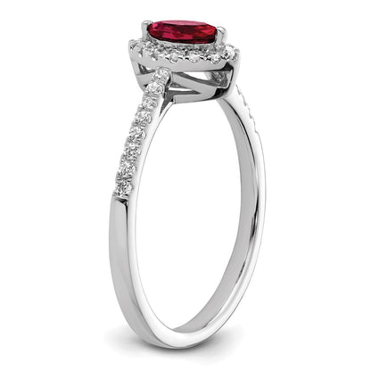14k White Gold 1/5 Ct. Lab Grown Diamond VS/SI+ G+ and Lab Created Ruby July Birthstone Ring