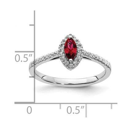 14k White Gold 1/5 Ct. Lab Grown Diamond VS/SI+ G+ and Lab Created Ruby July Birthstone Ring