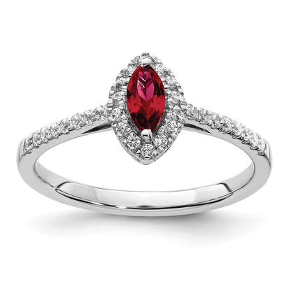 14k White Gold 1/5 Ct. Lab Grown Diamond VS/SI+ G+ and Lab Created Ruby July Birthstone Ring
