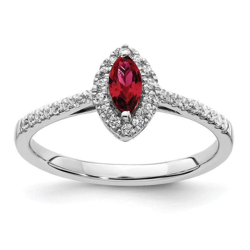 14k White Gold 1/5 Ct. Lab Grown Diamond VS/SI+ G+ and Lab Created Ruby July Birthstone Ring
