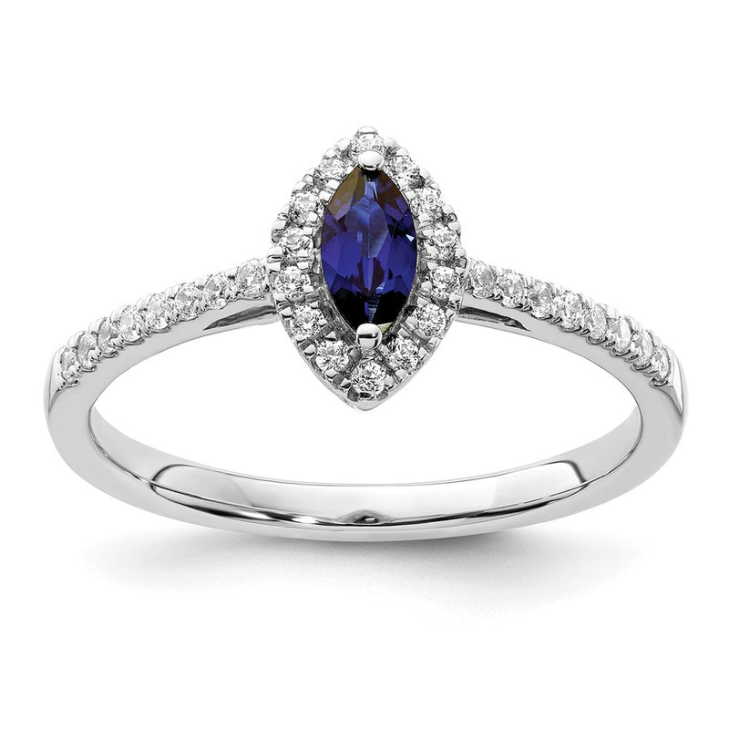 14k White Gold 1/5 Ct. Lab Grown Diamond VS/SI+ G+ and Lab Created Blue Sapphire September Birthstone Ring
