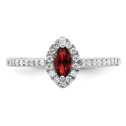 14k White Gold 1/5 Ct. Lab Grown Diamond VS/SI+ G+ and Garnet January Birthstone Ring