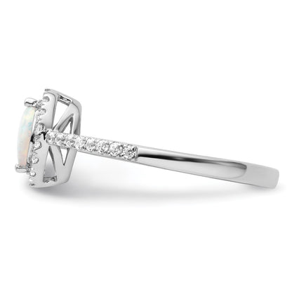 14k White Gold 1/5 Ct. Lab Grown Diamond VS/SI+ G+ and Lab Created Opal October Birthstone Ring