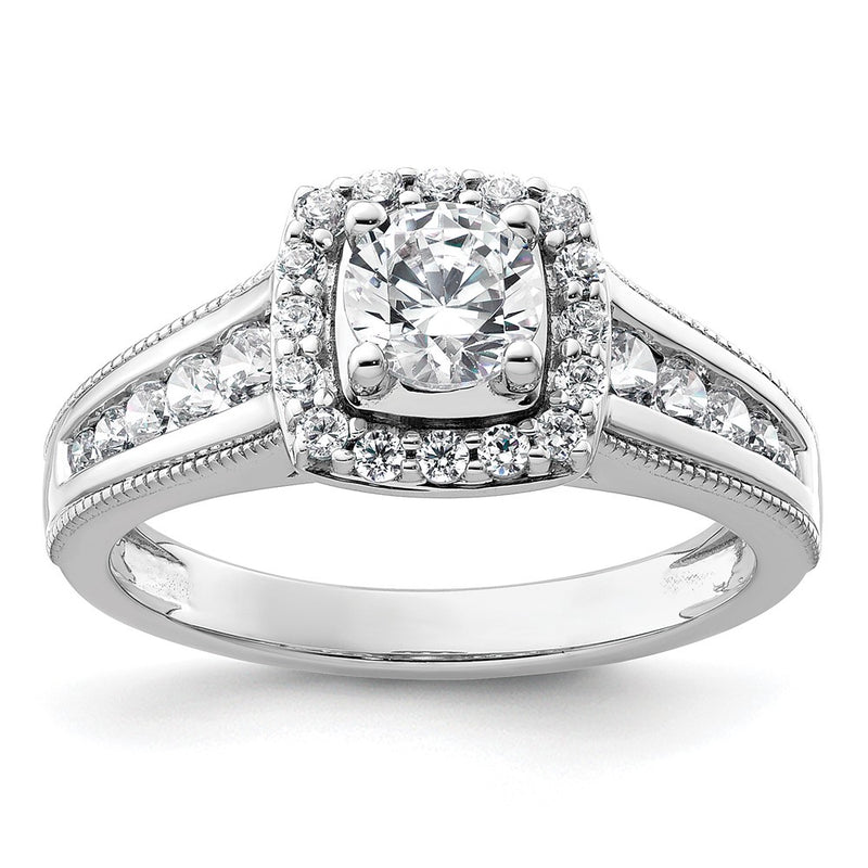14k White Gold 1 Ct. Lab Grown Diamond VS/SI+ G+ Round Halo Engagement Ring