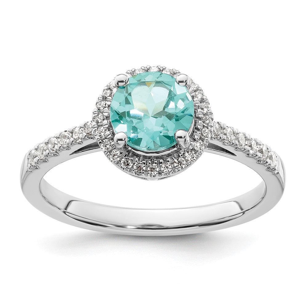 Pure Serenity 14k White Gold 1/5 Ct. Lab Grown Diamond VS/SI+ G+ and Lab Created Paraiba Ring