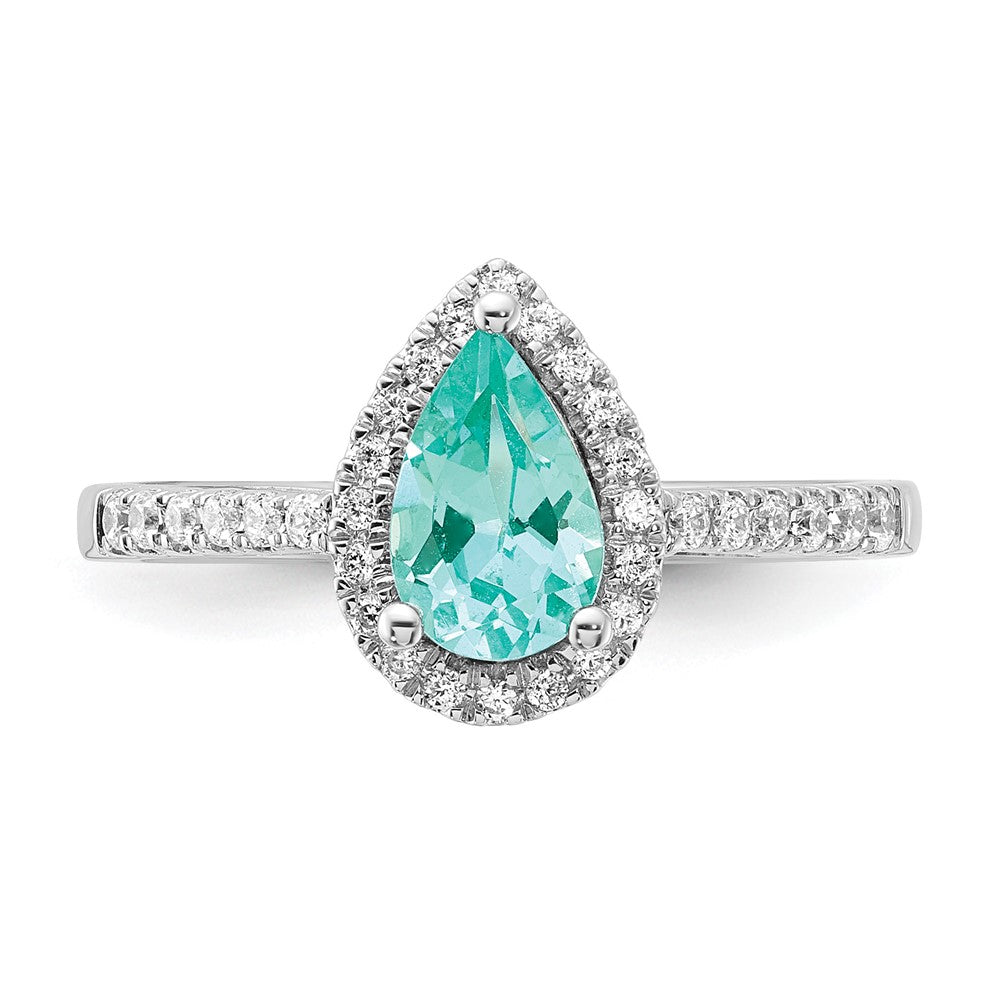 Pure Serenity 14k White Gold 1/4 Ct. Lab Grown Diamond VS/SI+ G+ and Pear Lab Created Paraiba Ring