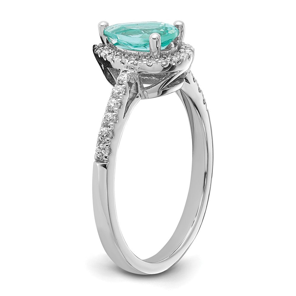 Pure Serenity 14k White Gold 1/4 Ct. Lab Grown Diamond VS/SI+ G+ and Pear Lab Created Paraiba Ring