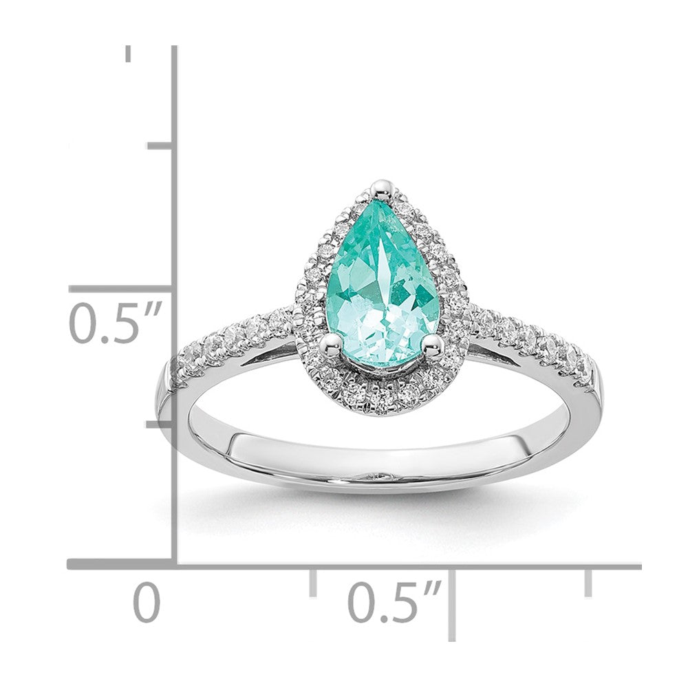 Pure Serenity 14k White Gold 1/4 Ct. Lab Grown Diamond VS/SI+ G+ and Pear Lab Created Paraiba Ring