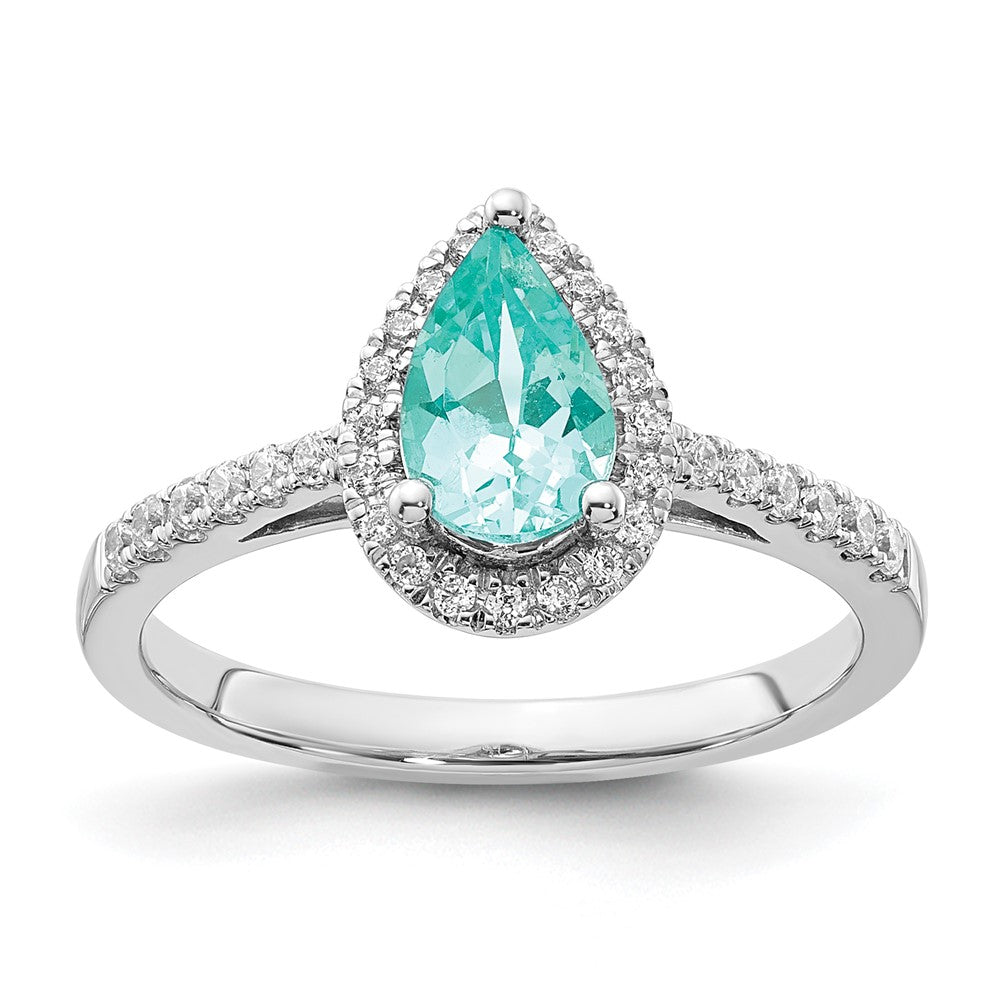 Pure Serenity 14k White Gold 1/4 Ct. Lab Grown Diamond VS/SI+ G+ and Pear Lab Created Paraiba Ring