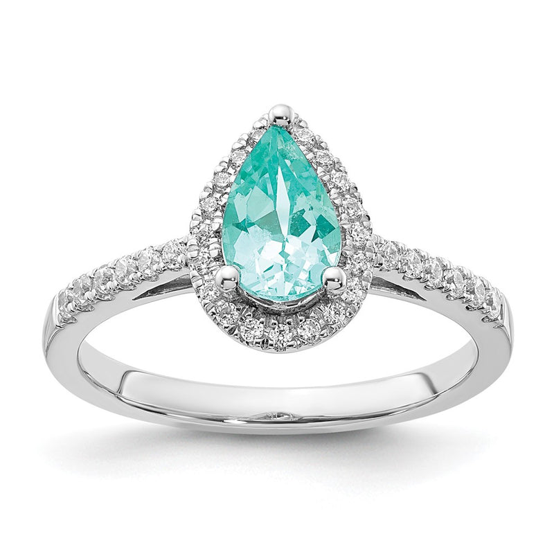 Pure Serenity 14k White Gold 1/4 Ct. Lab Grown Diamond VS/SI+ G+ and Pear Lab Created Paraiba Ring