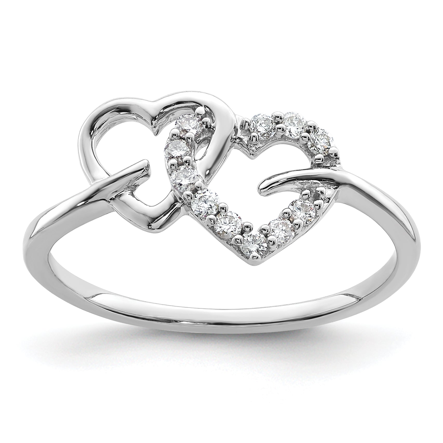 14k White Gold 1/8 Ct. Lab Grown Diamond VS/SI+ G+ Double Heart Ring