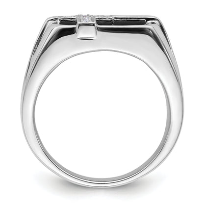 14k White Gold 1/20 Ct. Lab Grown Diamond VS/SI+ G+ and Onyx Cross Men's Ring