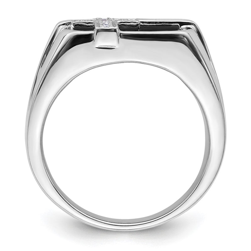 14k White Gold 1/20 Ct. Lab Grown Diamond VS/SI+ G+ and Onyx Cross Men's Ring