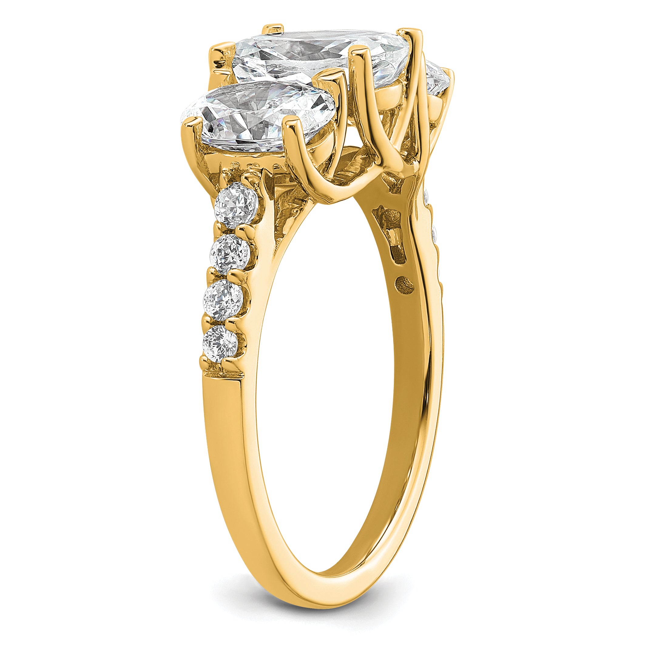 14K Yellow Gold 3 Stone Oval Certified Lab Grown Vs Def Diamond Complete Engagement Ri