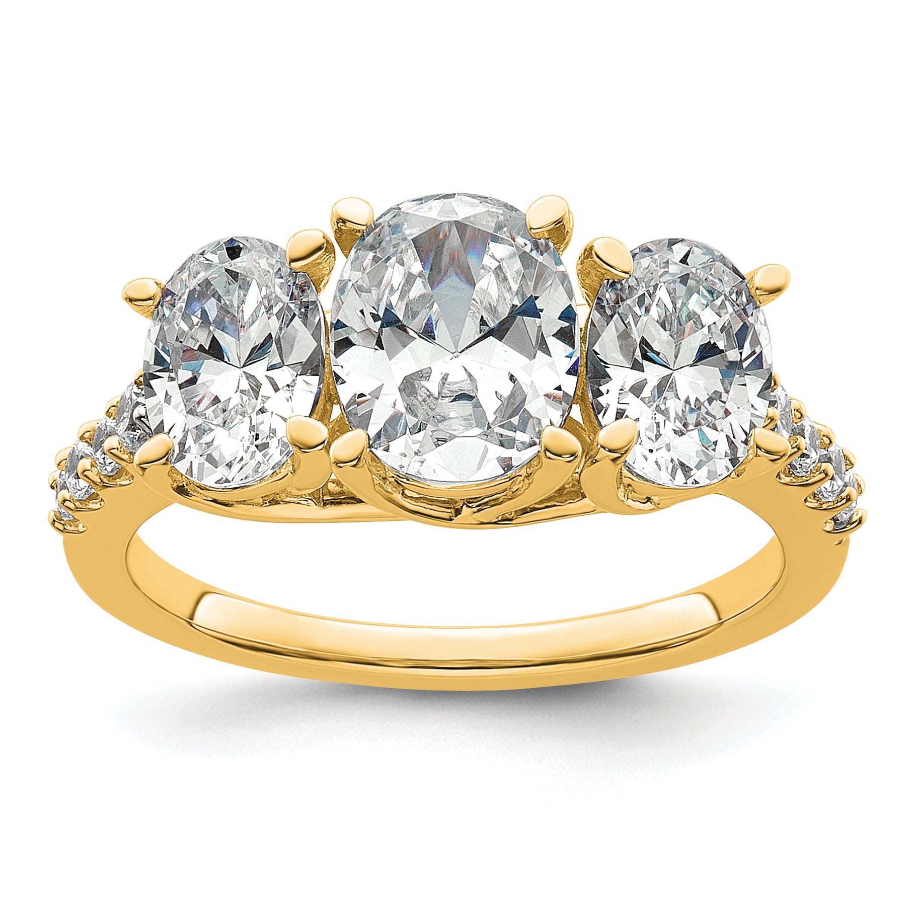 14K Yellow Gold 3 Stone Oval Certified Lab Grown Vs Def Diamond Complete Engagement Ri