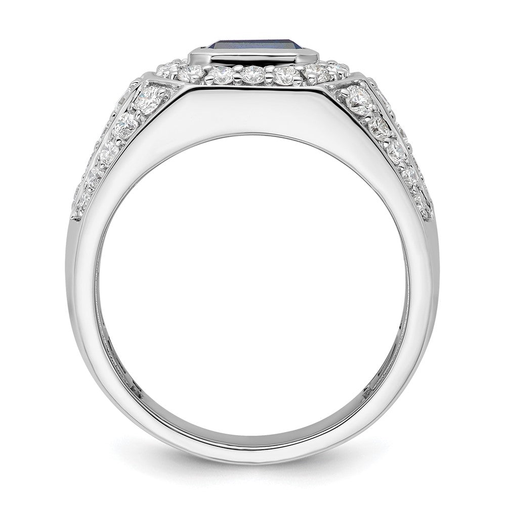 10K White Gold Wg Created Sapphire & Si Diamond Mens Ring