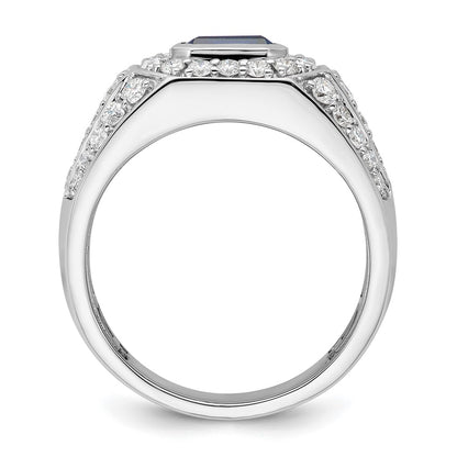10K White Gold Wg Created Sapphire & Si Diamond Mens Ring