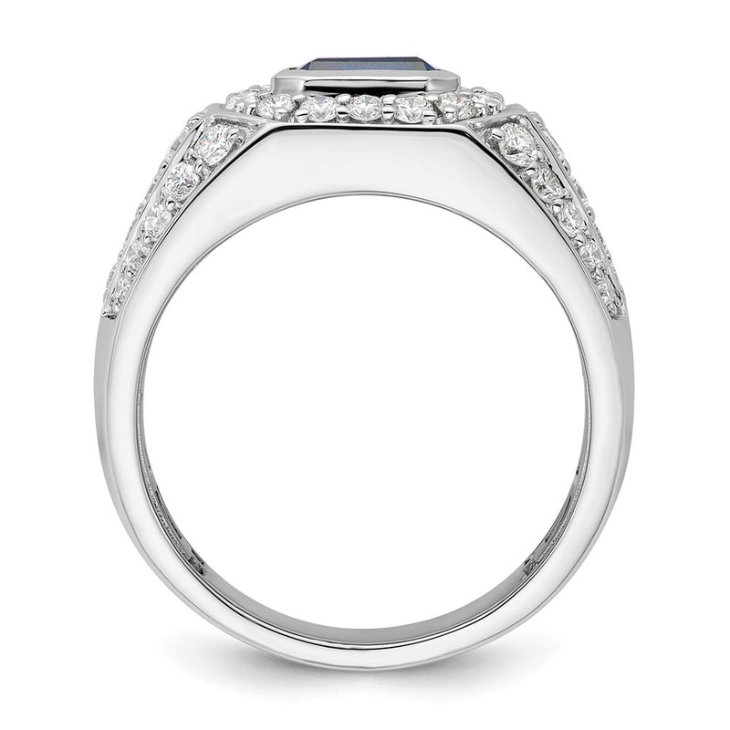 10K White Gold Wg Created Sapphire & Si Diamond Mens Ring