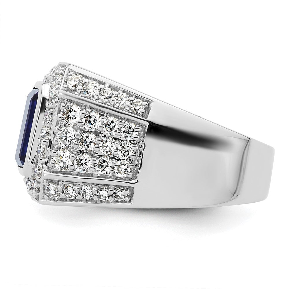 10K White Gold Wg Created Sapphire & Si Diamond Mens Ring