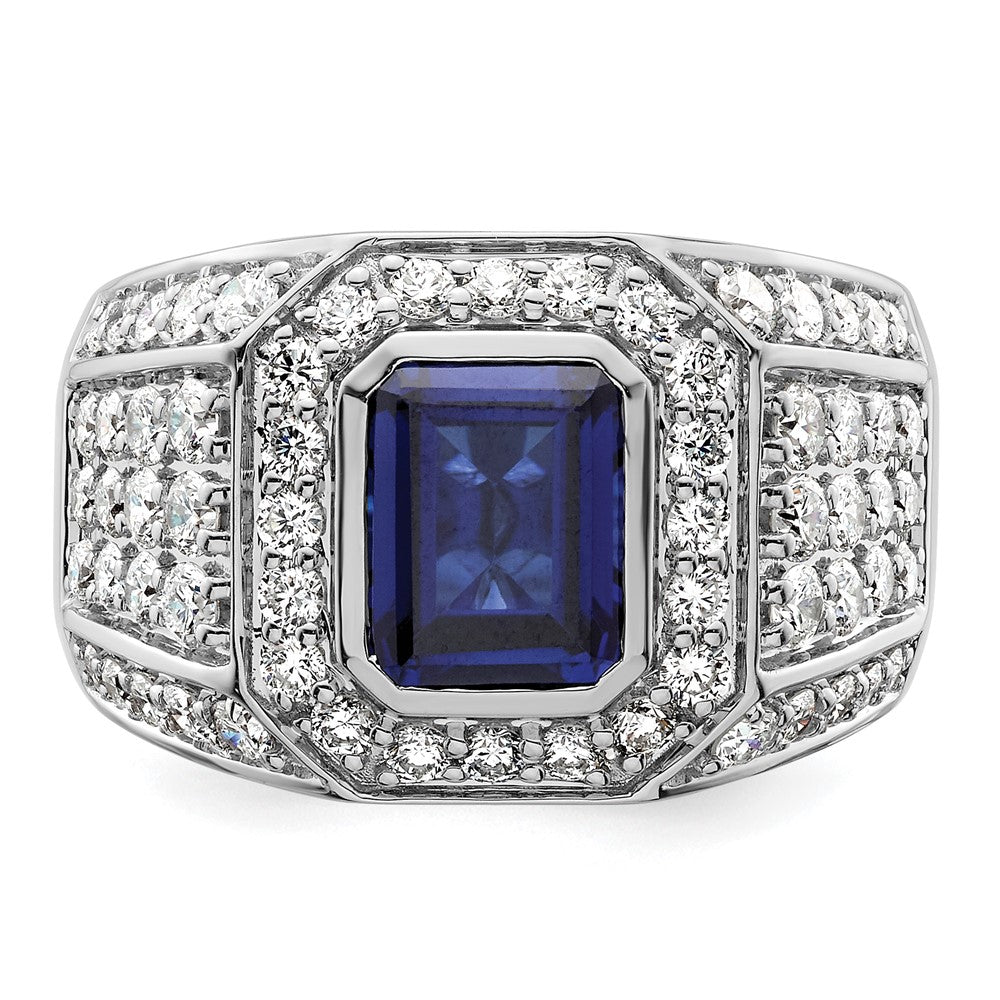 10K White Gold Wg Created Sapphire & Si Diamond Mens Ring