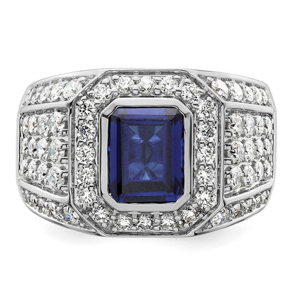 10K White Gold Wg Created Sapphire & Si Diamond Mens Ring