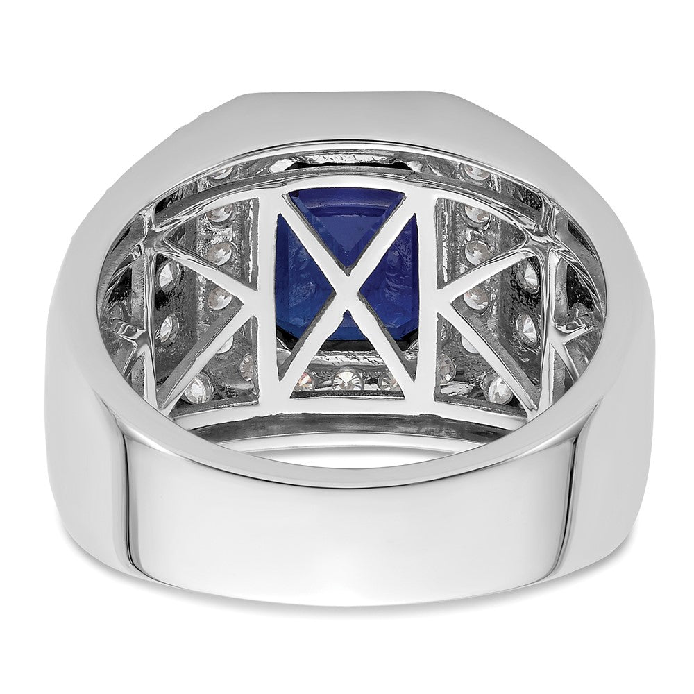 10k White Gold 1 7/8 Ct. Lab Grown Diamond VS/SI+ G+ and Lab Created Blue Sapphire Men's Ring