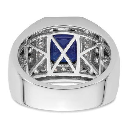 10K White Gold Wg Created Sapphire & Si Diamond Mens Ring