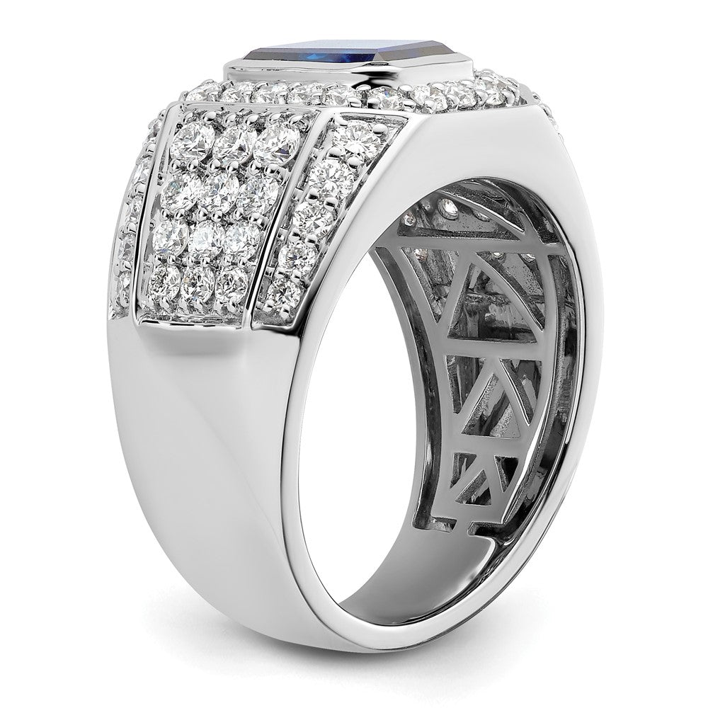 10K White Gold Wg Created Sapphire & Si Diamond Mens Ring