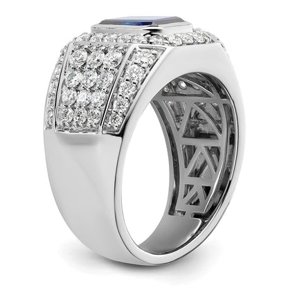 10K White Gold Wg Created Sapphire & Si Diamond Mens Ring