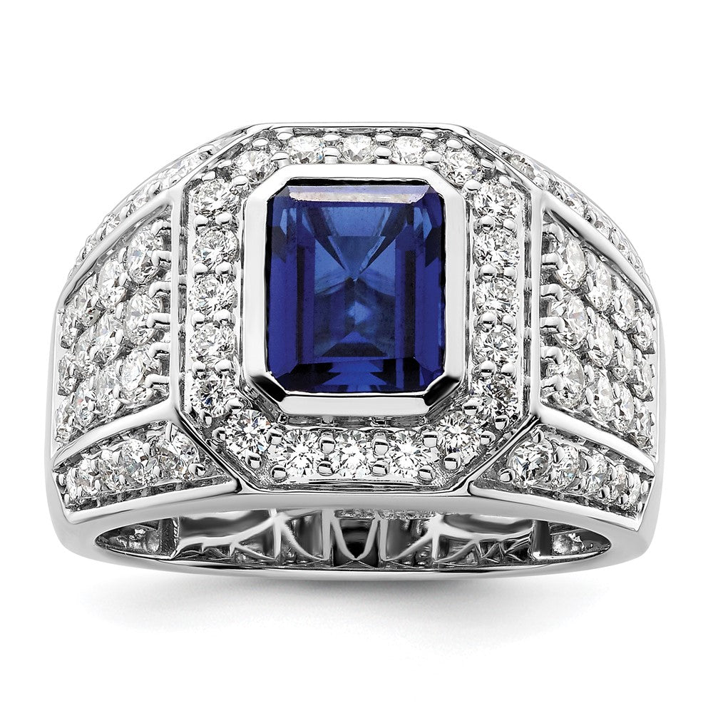10K White Gold Wg Created Sapphire & Si Diamond Mens Ring