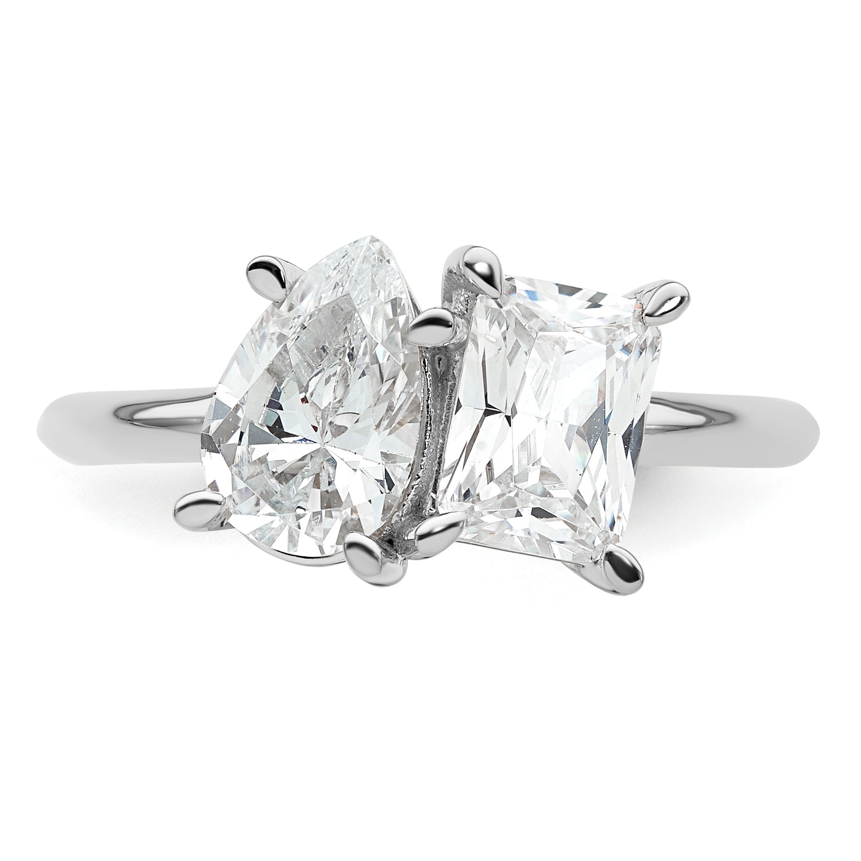 14K White Gold Wg Certified Lab Grown Vs/Si Fgh Dia Pear/Radiant Two Stone Complete Ri (Size 7 Only)