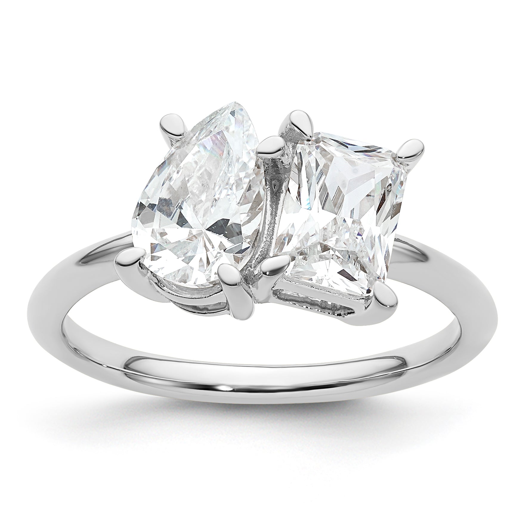 14K White Gold Wg Certified Lab Grown Vs/Si Fgh Dia Pear/Radiant Two Stone Complete Ri (Size 7 Only)