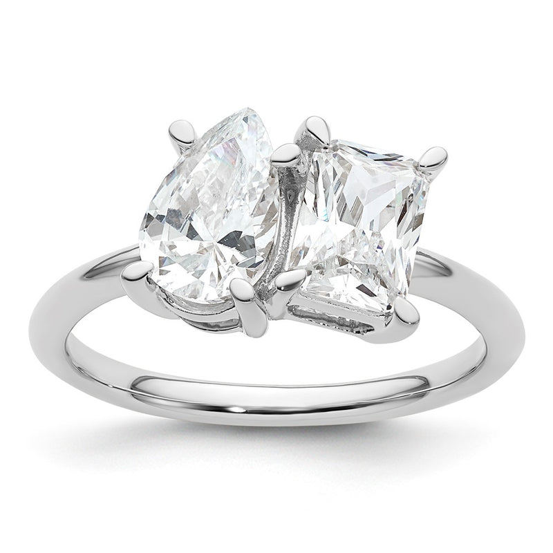 14K White Gold Wg Certified Lab Grown Vs/Si Fgh Dia Pear/Radiant Two Stone Complete Ri (Size 7 Only)