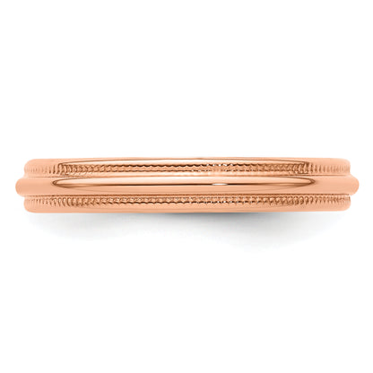 Solid 14K Yellow Gold Rose Gold 3mm Light Weight Milgrain Half Round Men's/Women's Wedding Band Ring Size 5.5