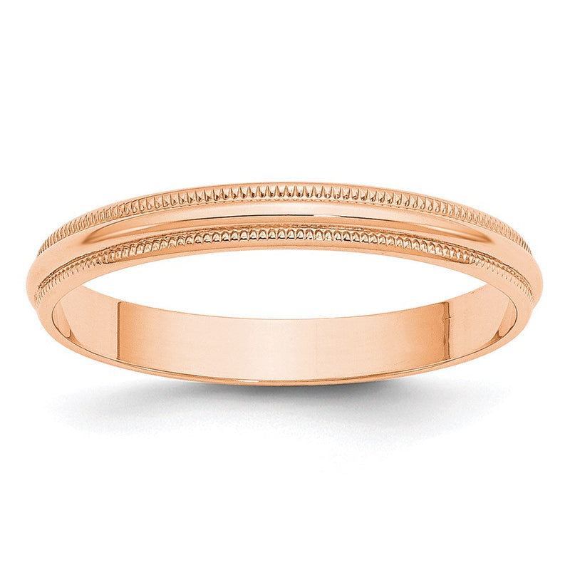 18k Rose Gold 3mm Lightweight Milgrain Half Round Wedding Band Ring