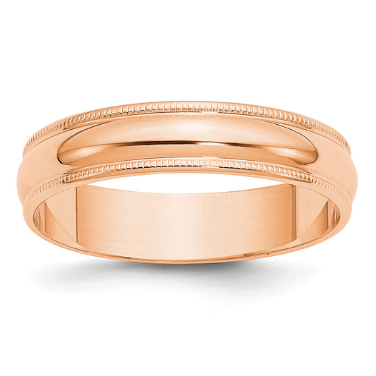 Solid 14K Yellow Gold Rose Gold 5mm Light Weight Milgrain Half Round Men's/Women's Wedding Band Ring Size 10