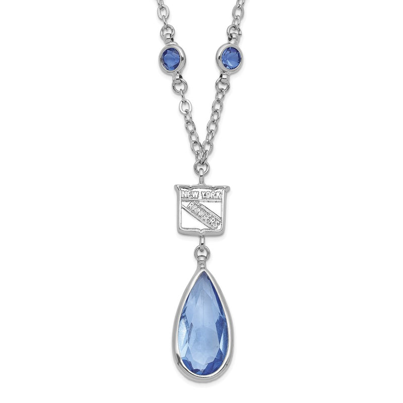 Brass/White Nhl New York Rangers Silver Tone Blue & Red Crystal W/ 3In Ext Necklace