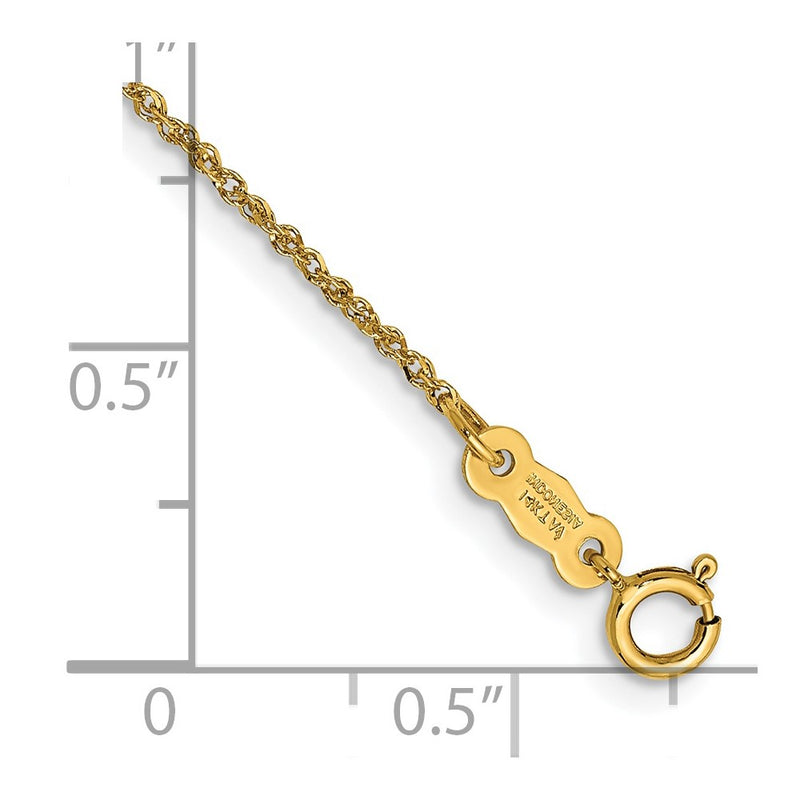 14K Yellow Gold 1.1mm Ropa With Spring Ring Clasp Chain Anklet