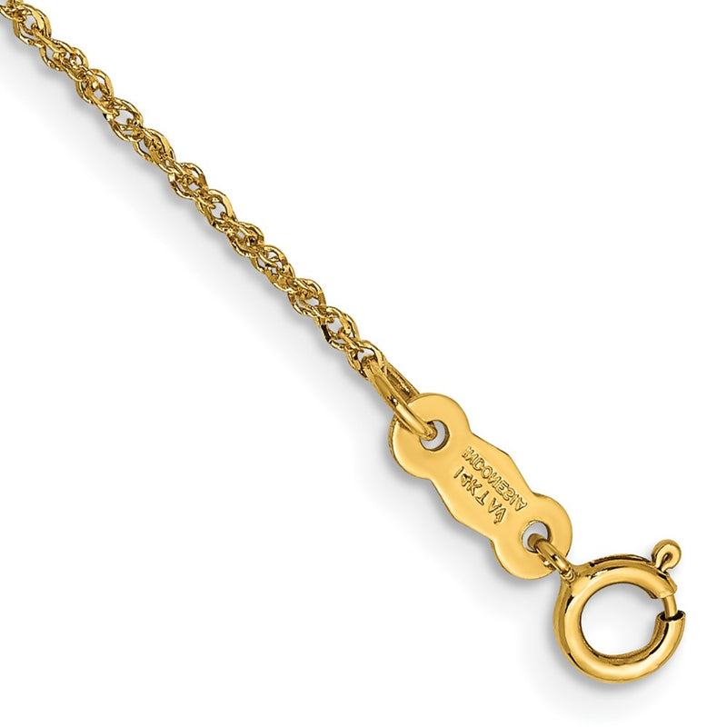 14K Yellow Gold 1.1mm Ropa With Spring Ring Clasp Chain Anklet