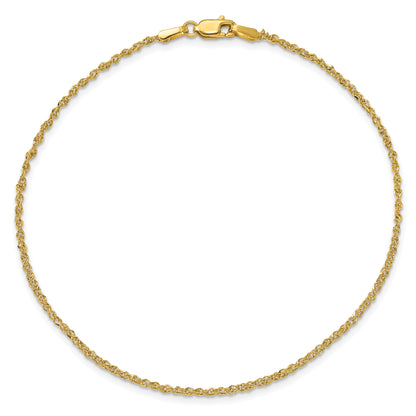 14K Yellow Gold 9 Inch 1.7mm Ropa With Lobster Clasp Anklet