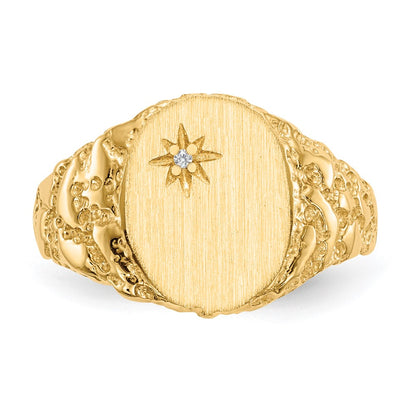 14K Yellow Gold 11.0X9.0mm Closed Back A Diamond Signet Ring